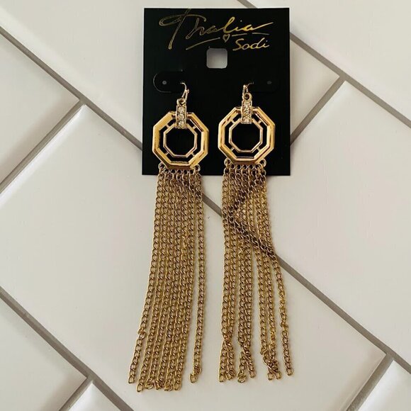 Thalia Sodi Earrings Gold Octagon Fringe Tower Earrings - Picture 1 of 2
